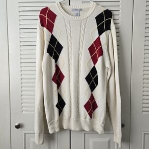 Vintage Geoffrey Beene Mens Long Sleeve Cotton Pullover Sweater Beige L #86